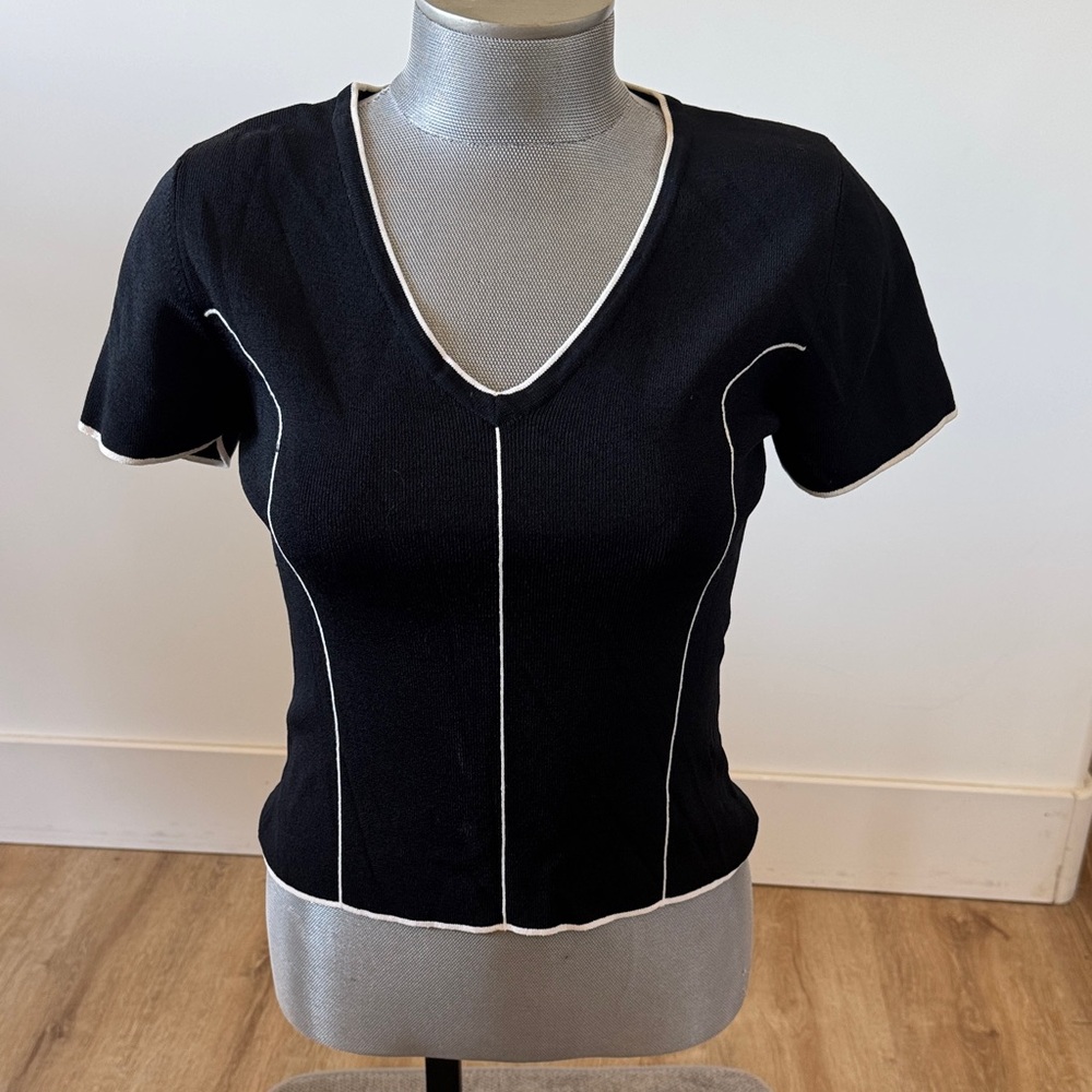 Finity Black V-Neck Top with White Trim